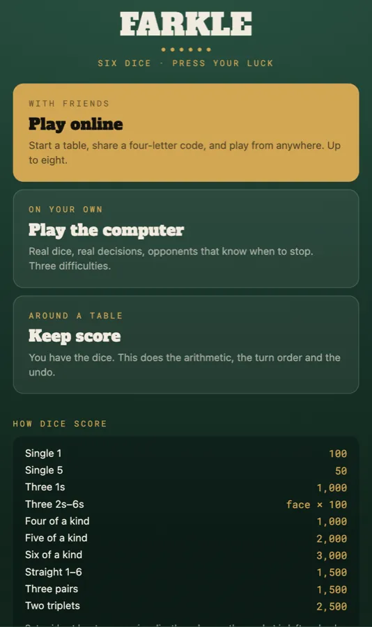 FARKLE screenshot